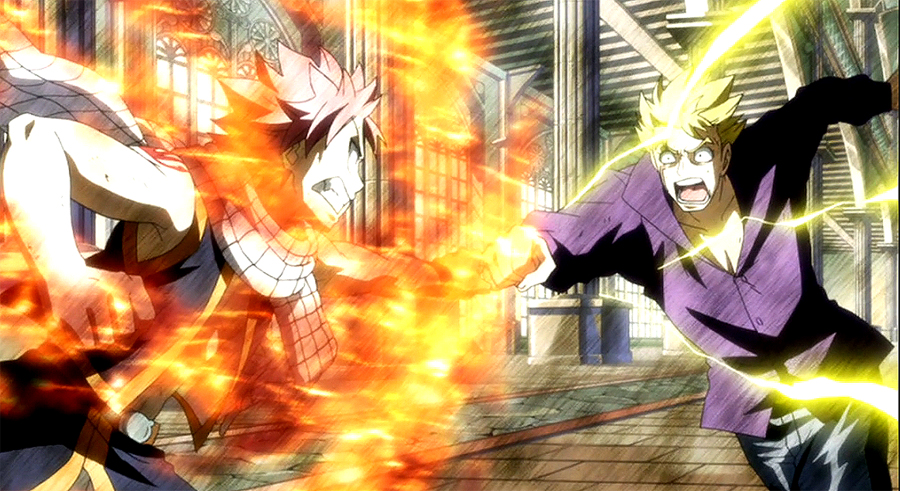 Natsu and Laxus fighting